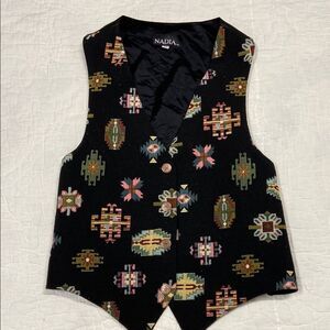 Vintage Nadia Black and Gold Sleeveless Buttoned Top size Medium